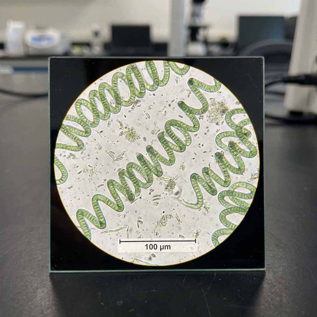 Spirulina under a microscope